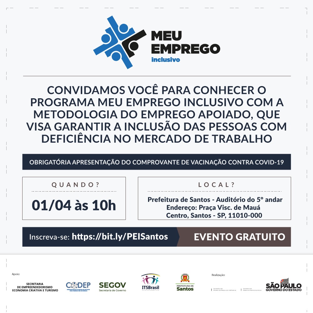 Polo de Empregabilidade Inclusiva é lançado em Santos nesta sexta-feira, 1º