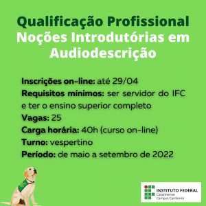 Inscrições para curso on-line de qualificação em Audiodescrição em Camboriú