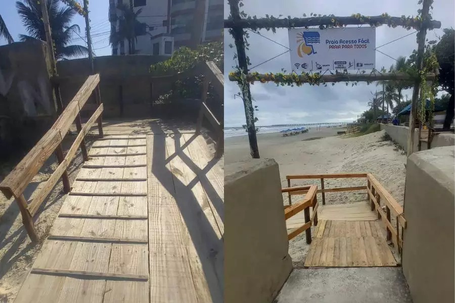 Moradores de Mongaguá constroem rampa de acessibilidade em praia e buscam recursos para cadeira anfíbia